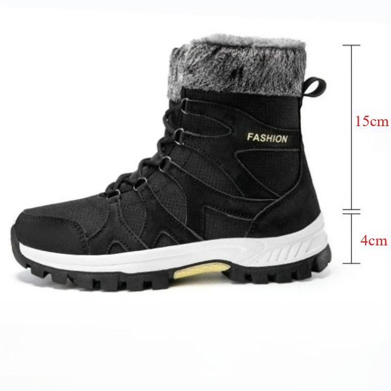 Couple Lace-up Snow Boots Fur-lined Half Boots Plush Cotton Shoes Anti-slip Winter Warm Outdoor Sneakers Wear-resistant