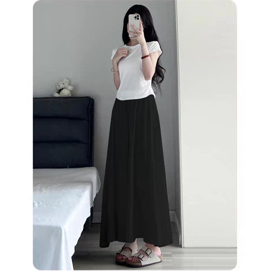 Ice Silk Off-White Pleated Culottes: Women's High-Waisted A-Line Midi Skirt