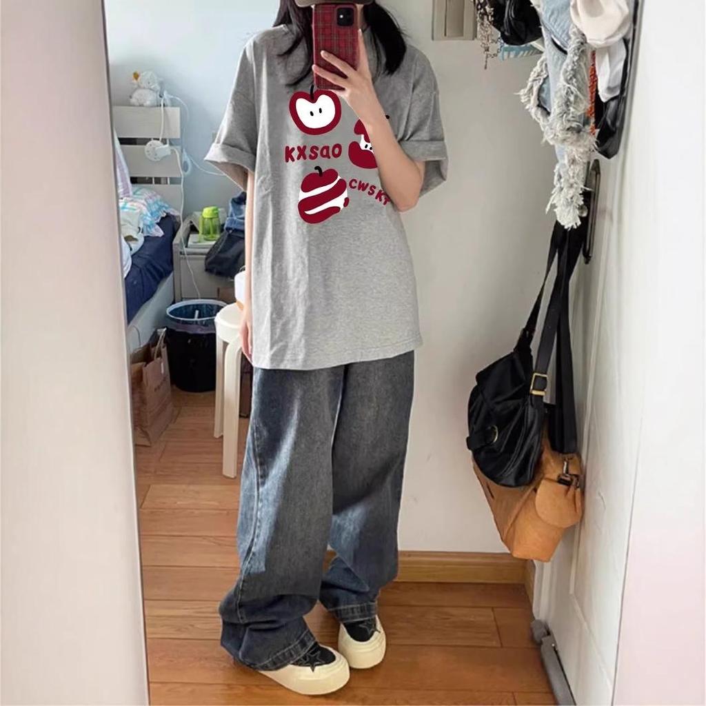 2025 Summer Women's Pure Cotton Oversized Short Sleeve T-Shirt in American Style