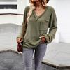 Women Autumn Winter Long Sleeve V Neck Solid Color Knit Top Sweater