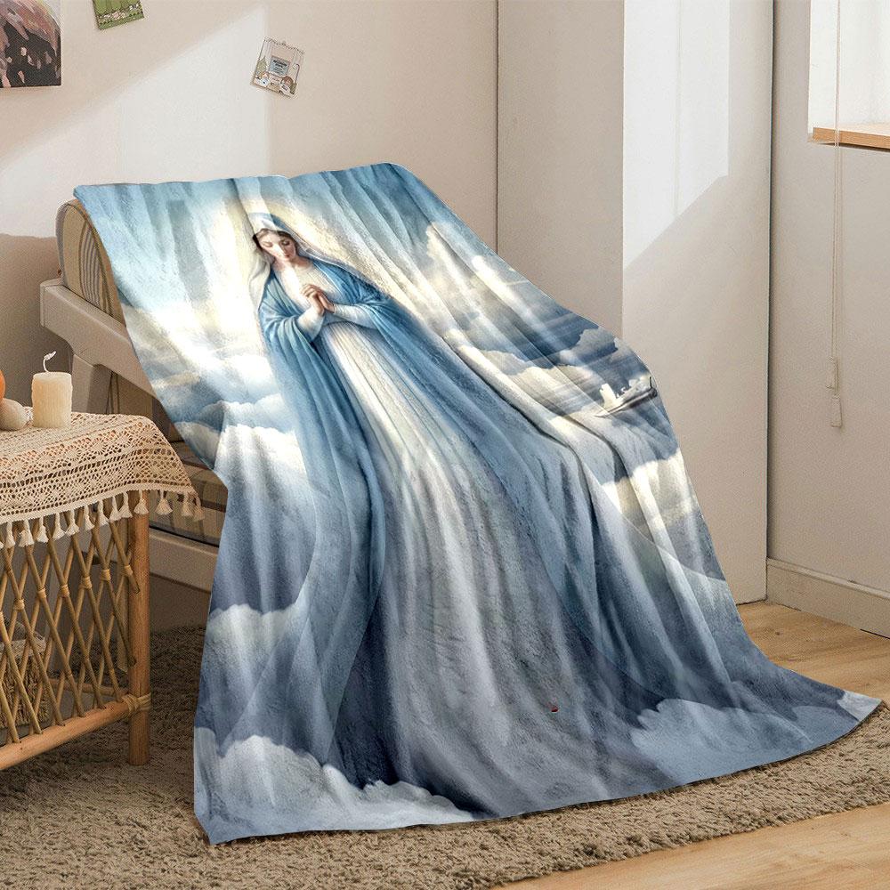 Religious Madonna Cloudscape Throw Printed Blanket for Living Room Bed Couch lunch break Soft Cozy Blanket for Friend's festival Gift