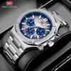 MINI FOCUS Mens Watches Fashion Casual Multifunction Quartz Watch with Luminous Hands Stainless Steel Band Chronograph Calendar