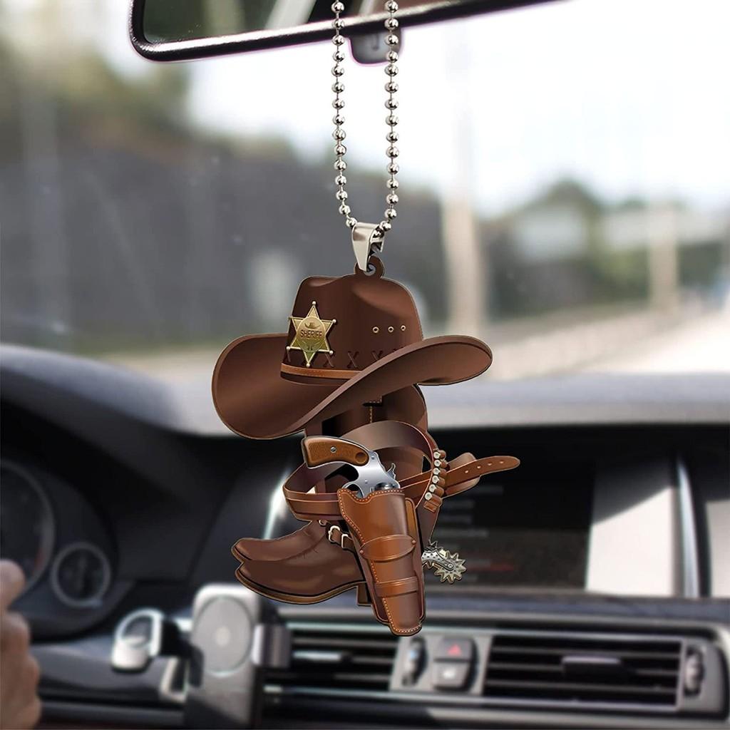 Cowboy Hoodie Saddle Boot Car Rearview Mirror Accessories Car Gift Hangings