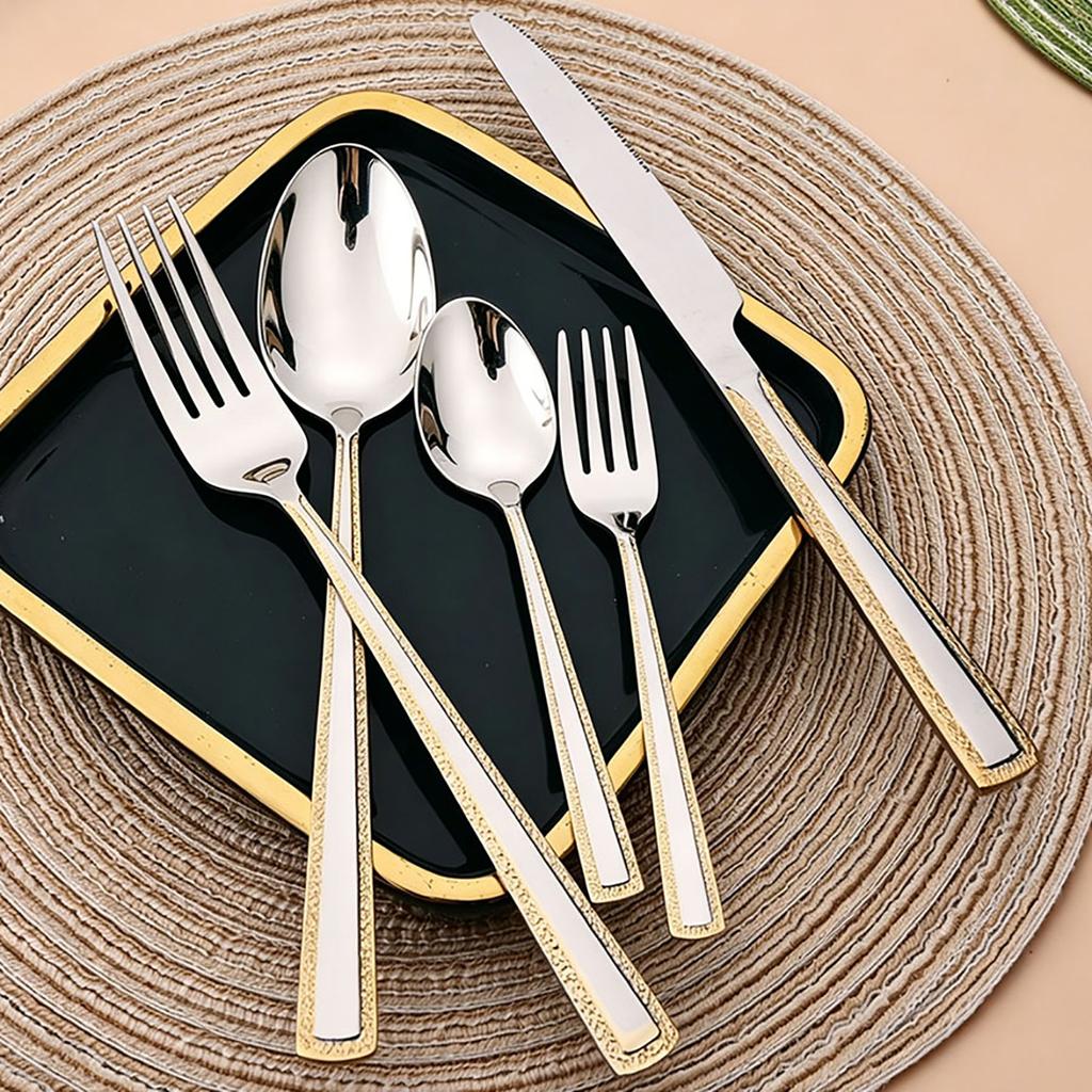 4/5pcs Gold Embellishment Handle Cutlery Set Shiny Stainless Steel Dinnerware Set Knife Cake Fork Coffee Spoon Flatware