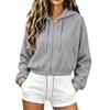 Women Zip Up Cropped Drawstring Hoodies Casual Long Sleeve  Jacket with Pockets Winter Fall Outwear Outfits