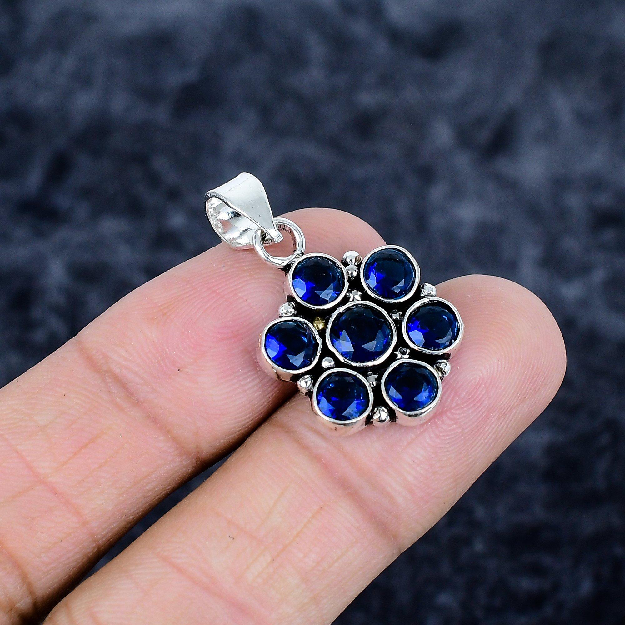 

London Blue Topaz Gemstone 925 Sterling Silver Jewelry Pendant 1.18 MM-3399