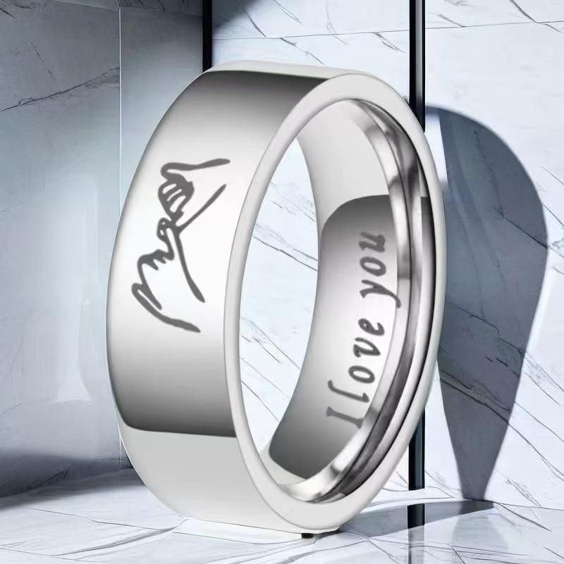 "Frosted Stainless Steel Couple Rings - Non-Fading Niche Design"