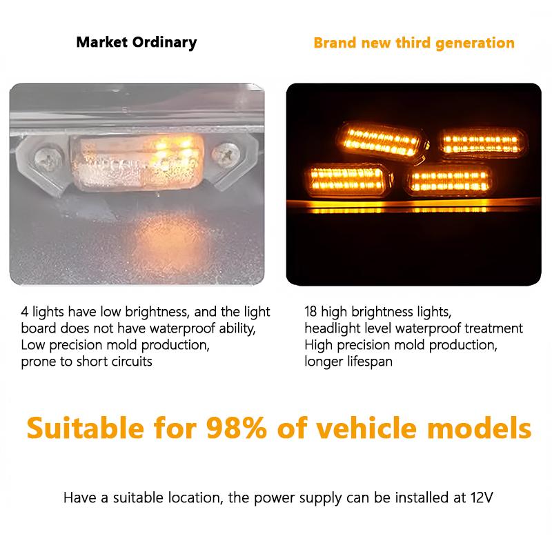 4PCS automotive universal clip LED front grille light with wiring harness and fuse upgrade buckle grille light yellow