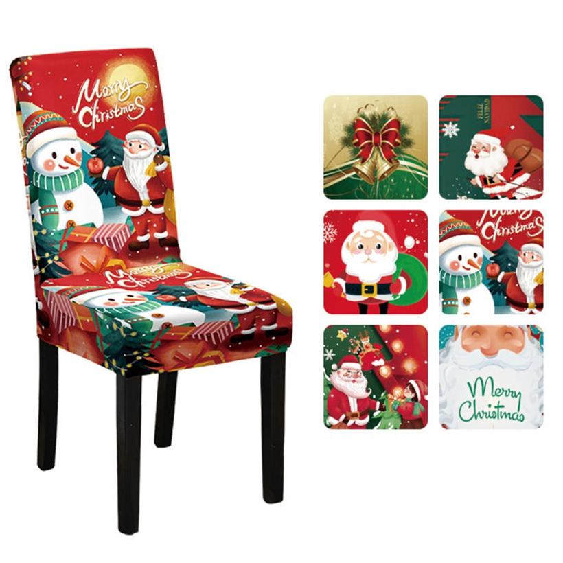 Non Slip Christmas Dining Room Chair Covers Stretchy Washable Xmas Printed Chair Slipcover Protector for Holiday Party Decor