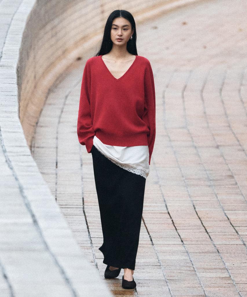 Siyajyu Sikn2181 Balloon V-Neck Loose Fit Knit_Red