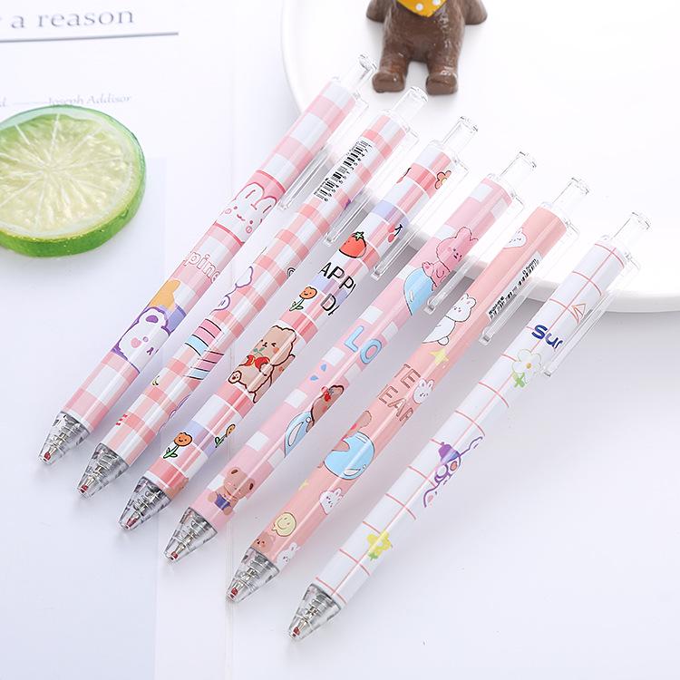 6-Piece Boxed Gel Pens - Cute, Press-Type, Water-Based Click Pens for Students and Office Use