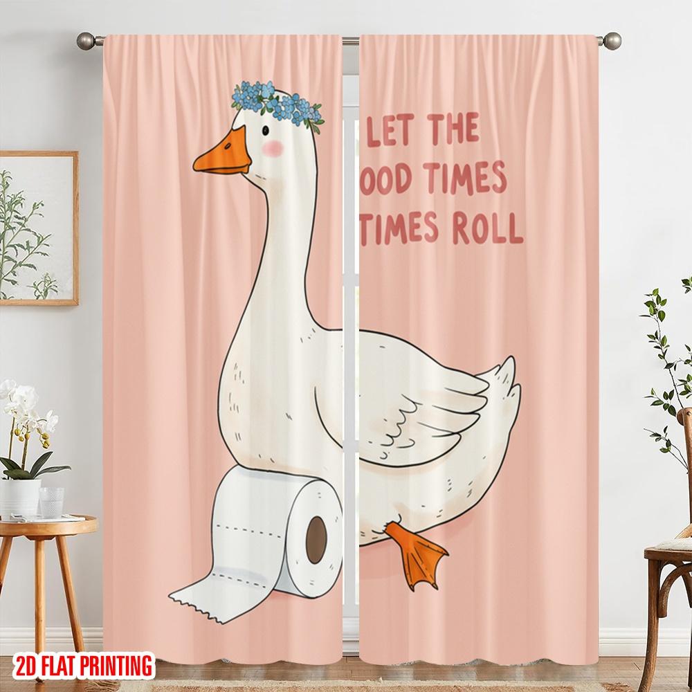 2pcs 2D flat printing Curtains Funny Goose Toilet Paper Polyester Without Electricity Holiday Decorations for Festive Portraits