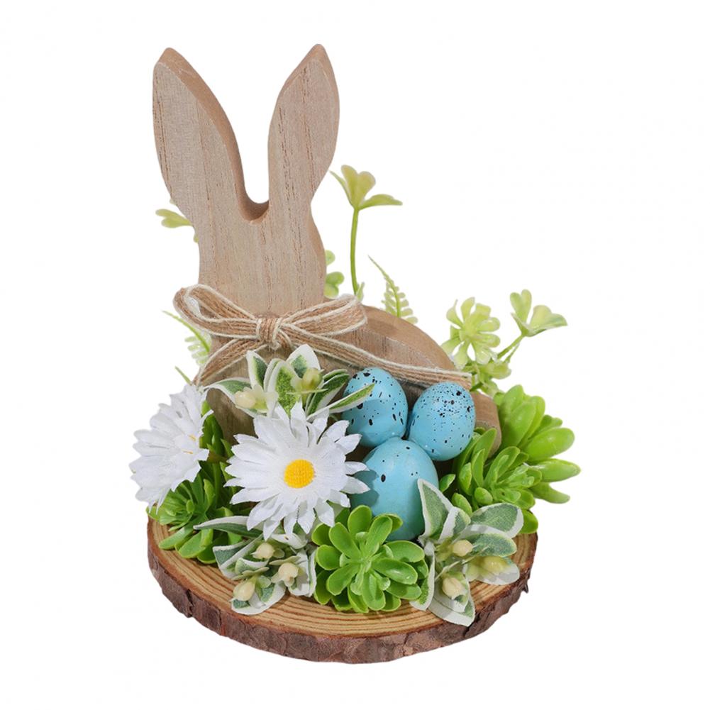 Wooden Easter Bunny Decoration Farmhouse Rustic Artificial Flower Colorful Egg Rabbit Table Sign Desktop Ornament Home Ornament