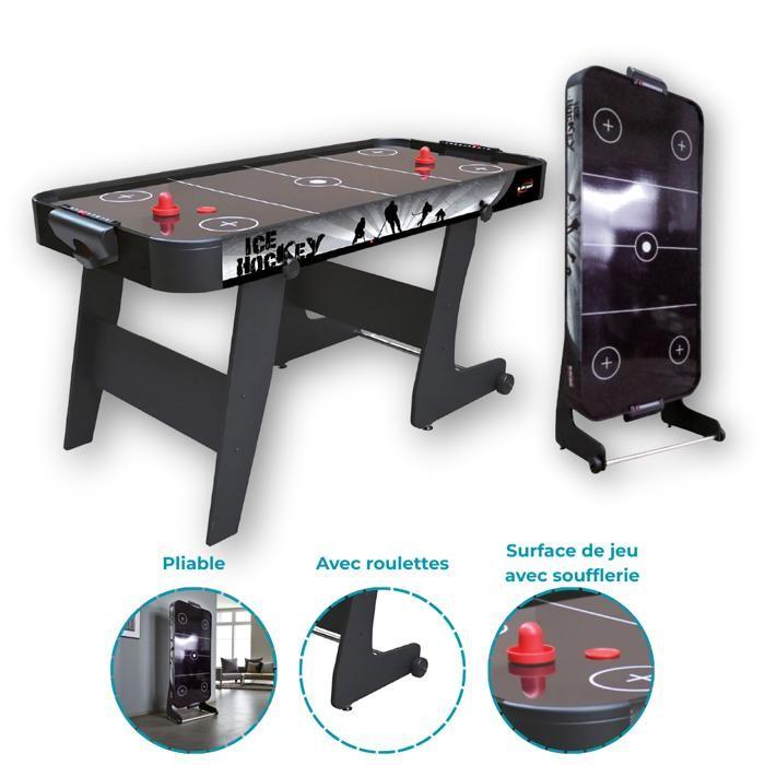 DEVESSPORT Airhockey Black City Sammenleggbart med Hjul. Spillebord for barn og voksne, luftmotor, stabilt