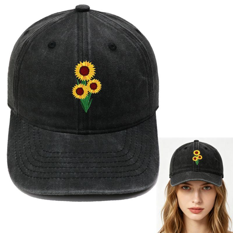 New Sunflower Embroidered Baseball Cap Washed Retro Simple Men's and Women's Leisure Outdoor Sports Cap