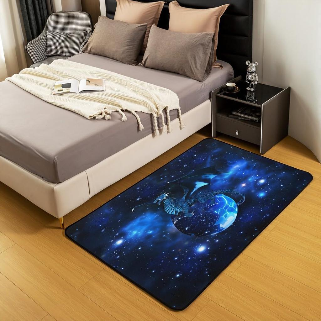 3D Dragon Galaxy Area Rug - Blue Outer Space Carpet for Bedroom & Living Room, Non-Slip Fleece Floor Mat, Fantasy Home Decor