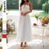 Cross-Border European and American Foreign Trade Women's Clothing 2025 Spring and Summer Amazon Vacation Casual Style Solid Color Small Strap Dress