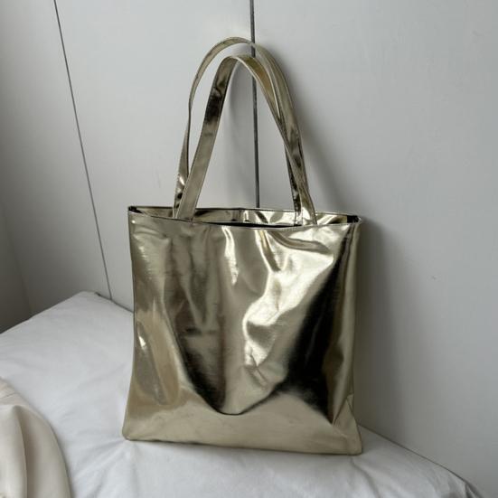 Glossy Tote Bag Women Shiny Solid Color Shoulder Bag High Capacity Faux Leather Handbag for Date Street Party Shopping