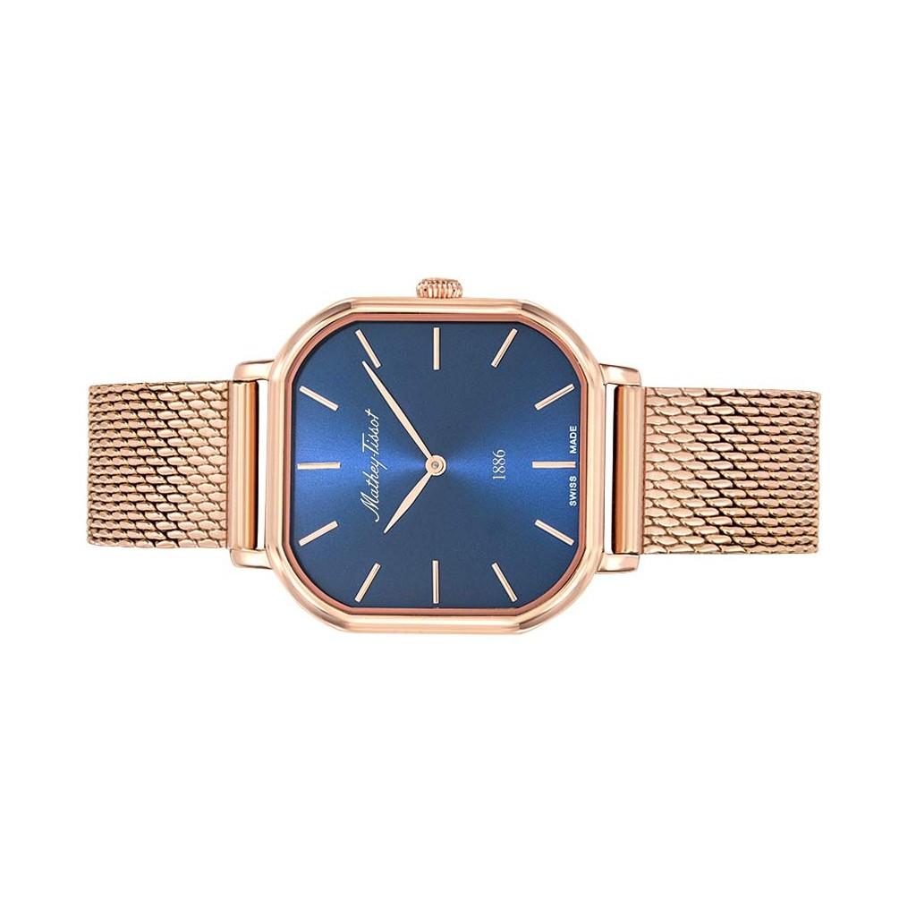 Mathey-Tissot Monsoon Square Rose Gold Tone Stainless Steel Blue Dial Quartz D7917PBU Women's Watch