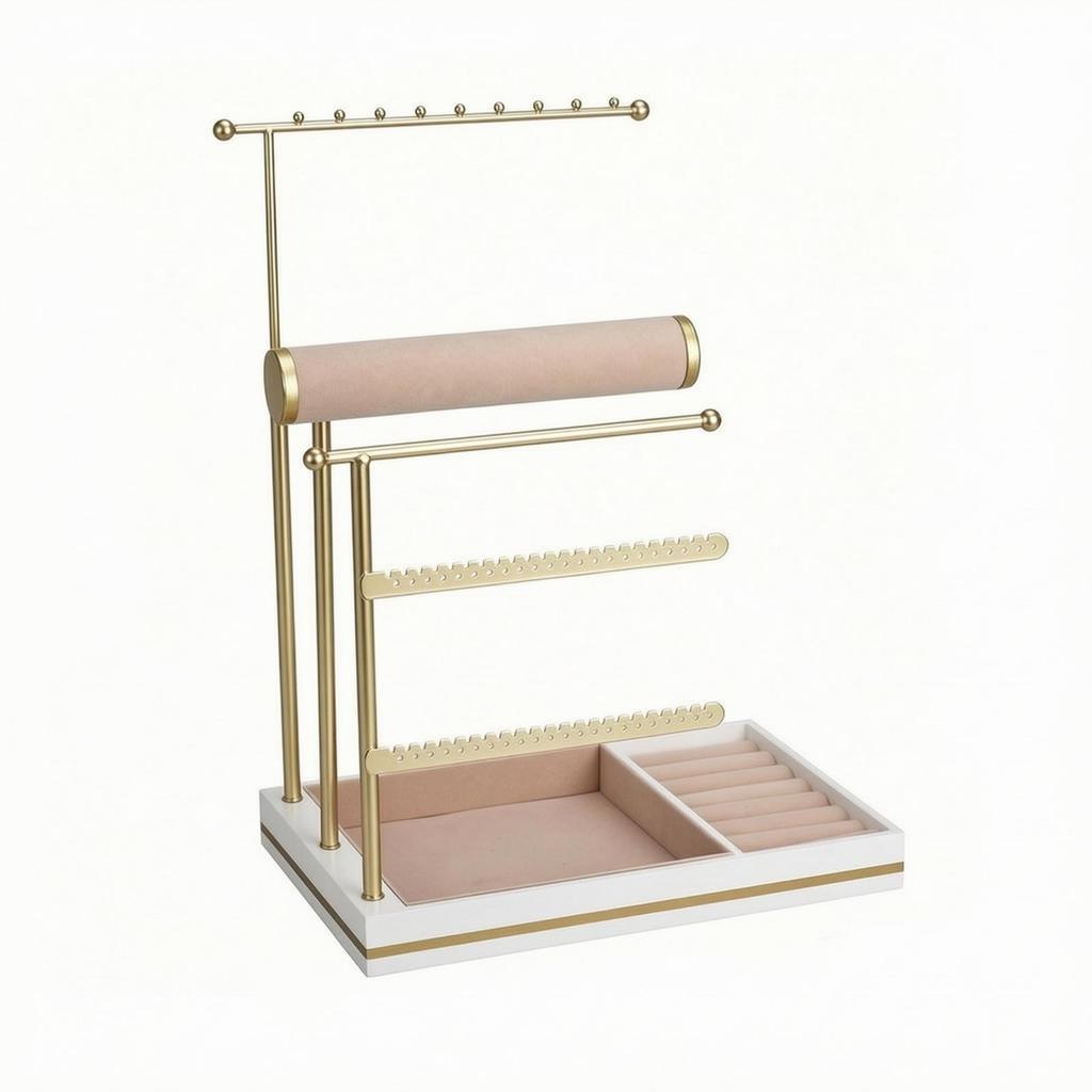 Jewelry Organizer with Wooden Base Decorative for Dressing Table, Bedroom