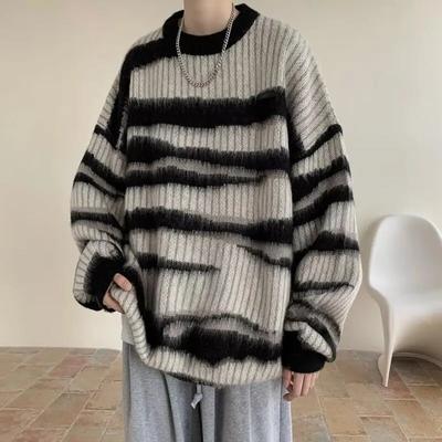 Herren Vintage Streifenpullover 2025 Herbst Herren Kontrast-Pullover Mode Herren Strickpullover Herren Hohe Qualität Lässig Übergroßer Jumper