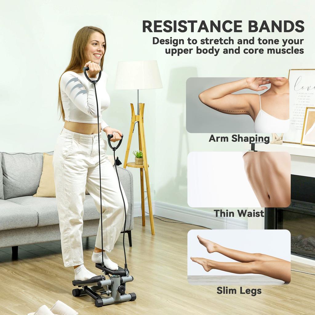 Mini Stepper Compact Step Machine Exerciser For Home Workouts With Resistance Bands Lcd Monitor Non Slip Pedals