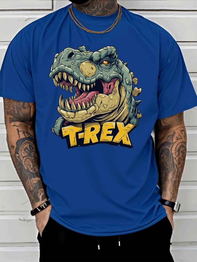 Cool Vintage T Rex Dinosaur Graphic Unisexs Short Sleeve Cotton Tee Crew Neck Loose Summer Street Casual Daily Basic Top For Guys