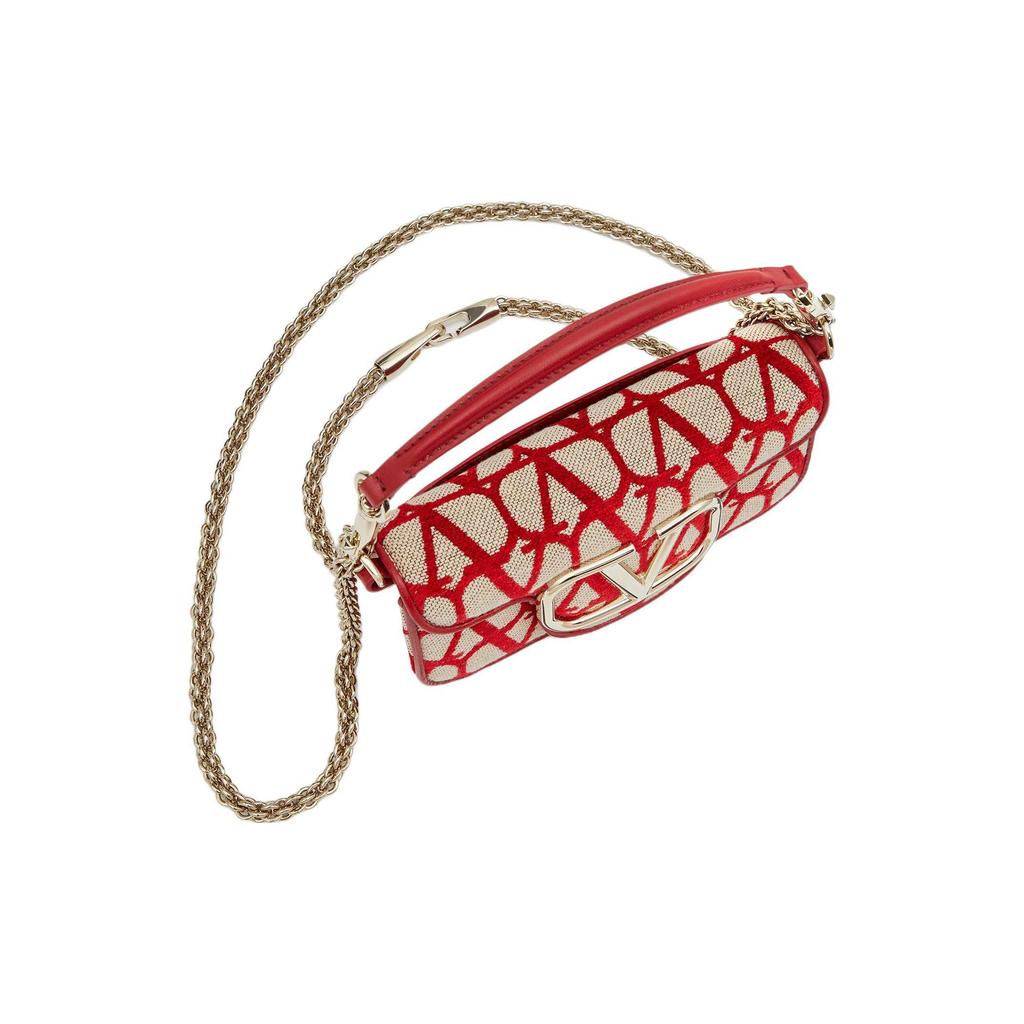 Valentino Locò V Logo Print Patchwork Magnetic Closure Calfskin Baguette Bag Shoulder Crossbody Handbag Women Bags Beige Red W0B0L97JSQJ4A