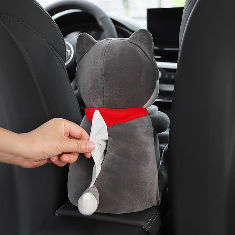 2 In1 Cute Cartoon Car Tissue Box With Ashcan Creative Plush Tissue Box Holder Auto Armrest Box Car Garbage Can for car interior