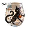 Unique Spooky Glass Halloween Tumbler, Embossed Pumpkin Ghost Cat Bat Drinking Glass, Kitchen Counter Decor Stemless Beverage Cups, Seasonal Drinkware