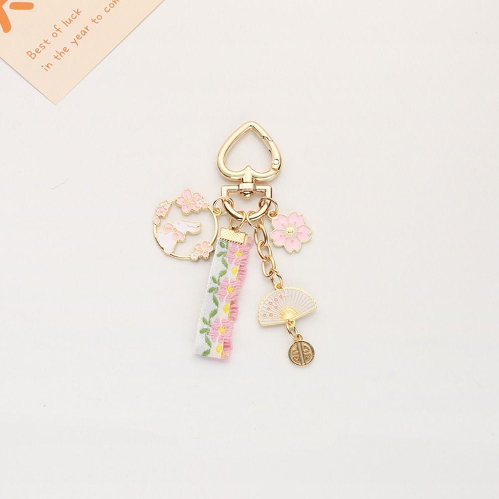 Kawaii Cartoon Pearl Floral Zinc Zinc Alloy Keyring Rabbit Keychain Women Backpack Decor Korean Style Pendant