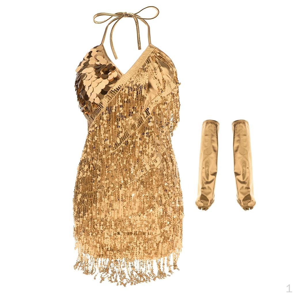 

Sequins Ballroom Tango Latin Dress Rumba Skirt золотий
