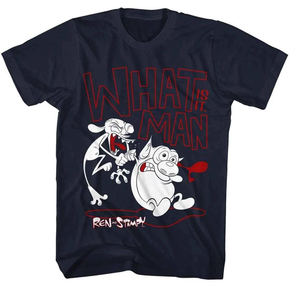 Ren And Stimpy - What Is It Man - American Classics - Solid Blue  Short Sle 160
