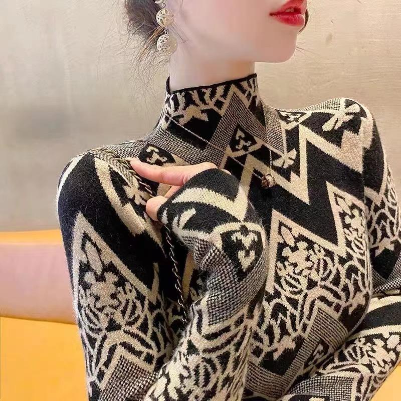 Пуловер з напіввисоким коміром, трикотажний базовий светр, жіночий, осінньо-зимовий, новий, приталеного крою, з відчуттям дизайну, модний трикотажний светр