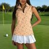 Women Sleeveless Golf Polo Shirt with Zipper Collar Printed Athletic Tank Top for Outdoor Sports and Casual Wear