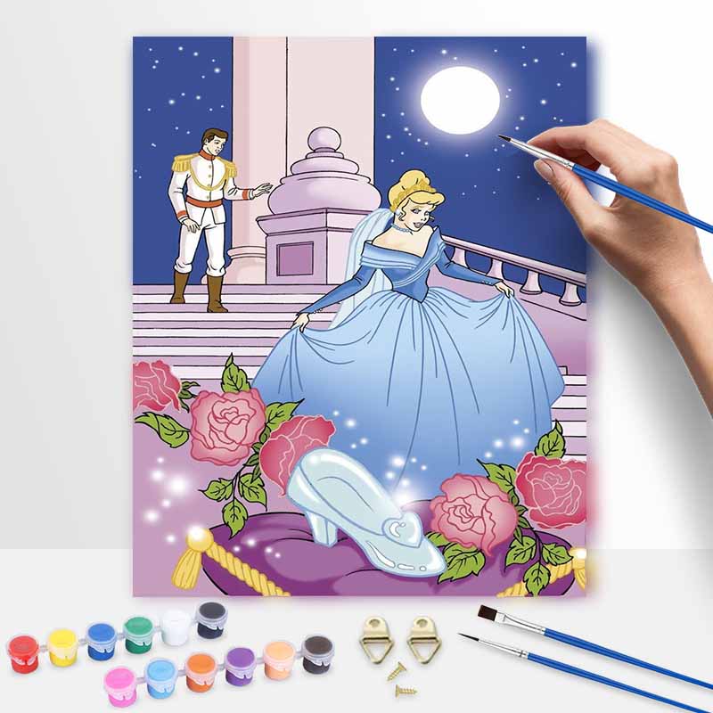 Disney oil painting painting art Cinderella and Prince charming ballroom scene handmade diy painting home decoration gift 20x30cm