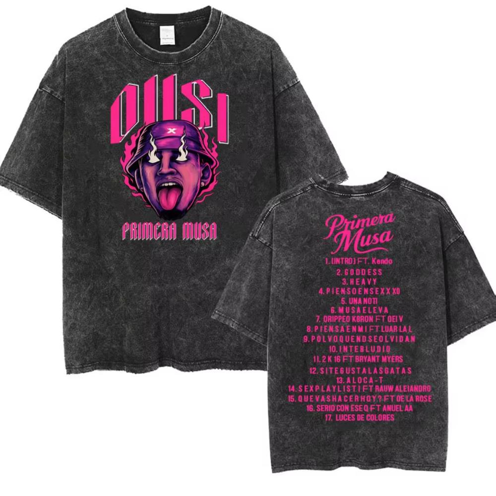 Rapper Omar Courtz Primera Musa World Tour T Shirts Men Women Fashion Gothic Hip Hop T-shirt Vintage Washed Short Sleeve T-shirt