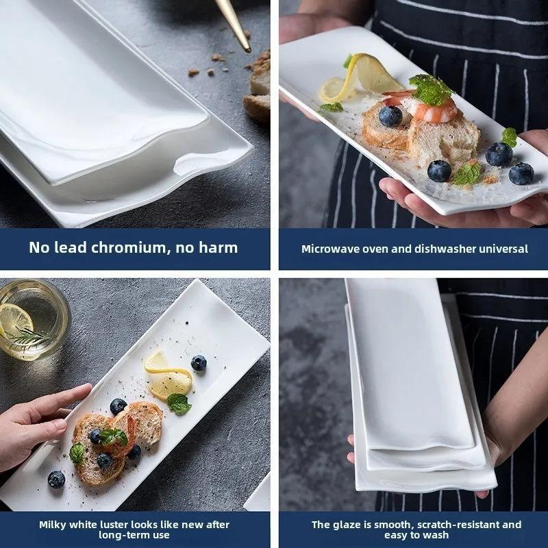 White Ceramic Dinner Plate Creative Long Sushi Plate Rectangular Dim Sum Barbecue Plate Japanese Tableware Restaurant Tableware