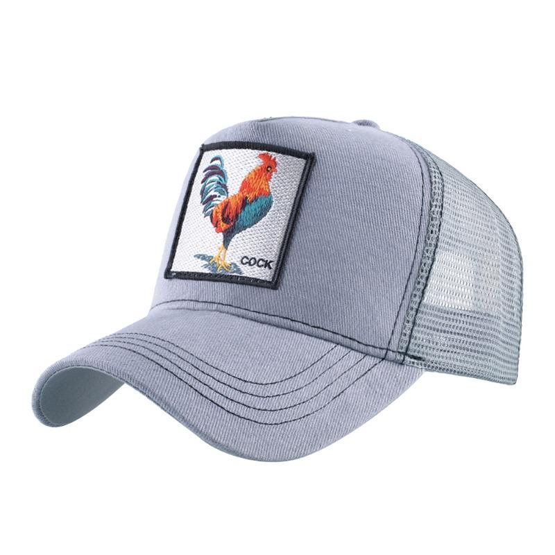 Vintage Pure Cotton Embroidered Animal Baseball Cap, Mesh Cap, Duckbill Cap, Truck Driver Hat, Chicken