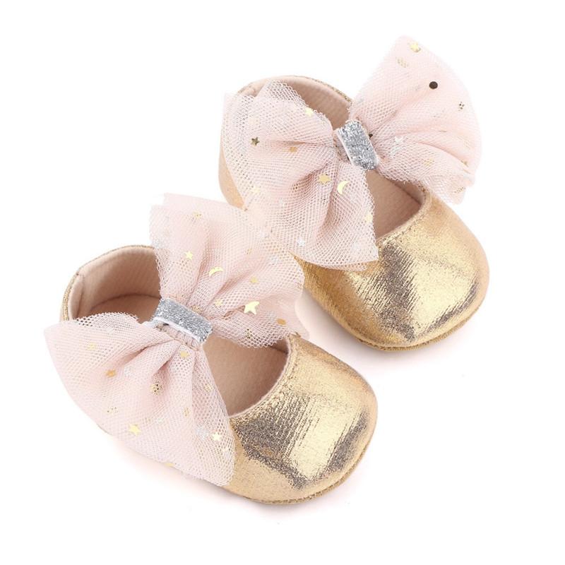 1 Pair Baby  Prewalker  Shoes Artificial Pu Mesh Bowknot Soft-soled Non-slip Toddler Shoes For 0-18