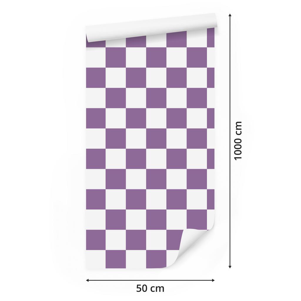 Checkerboard Wallpaper Purple and White for Living Room and Bedroom 50x1000