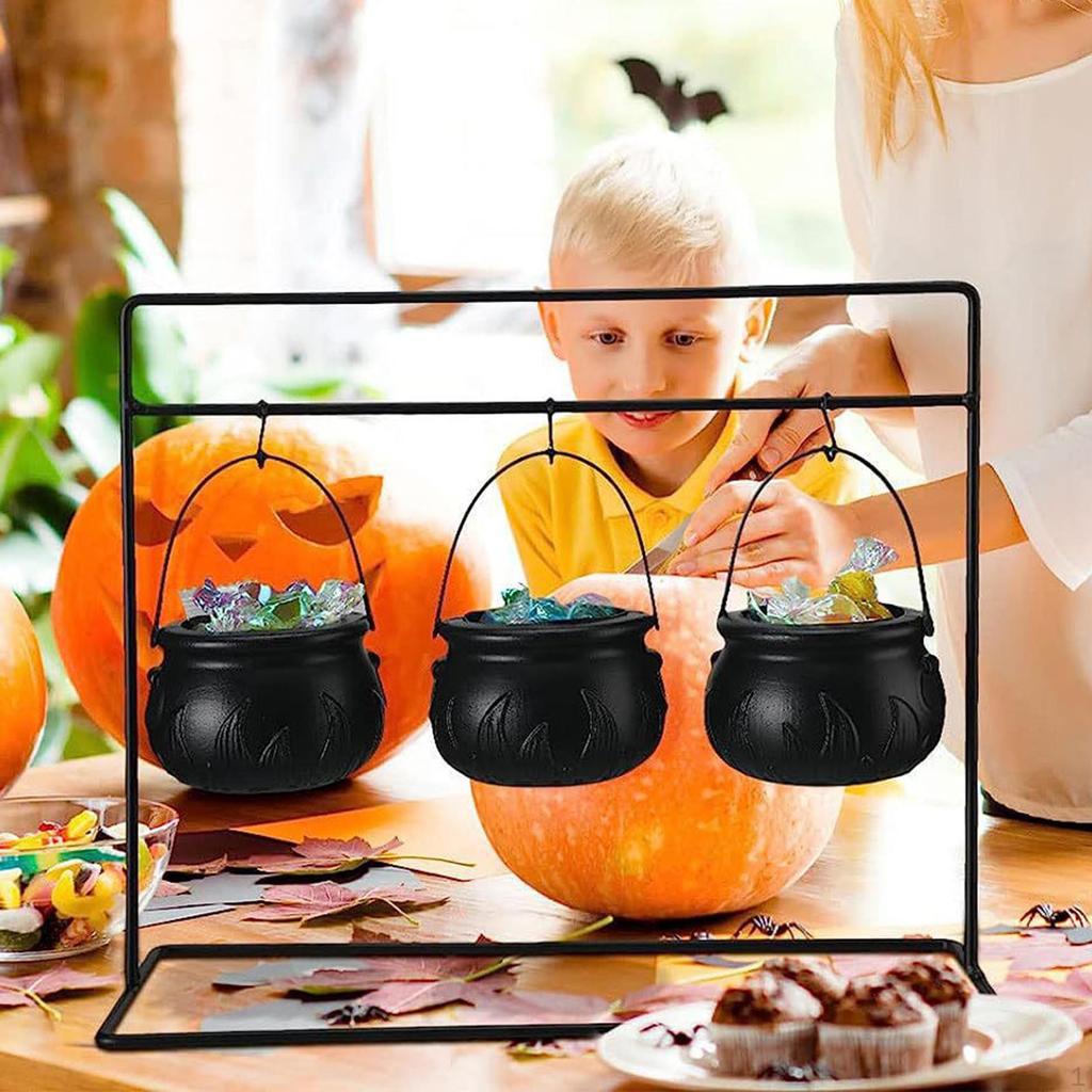 Halloween Candy Bowls Black Witches Serving Witch Cauldrons Flames Pattern Scene Props