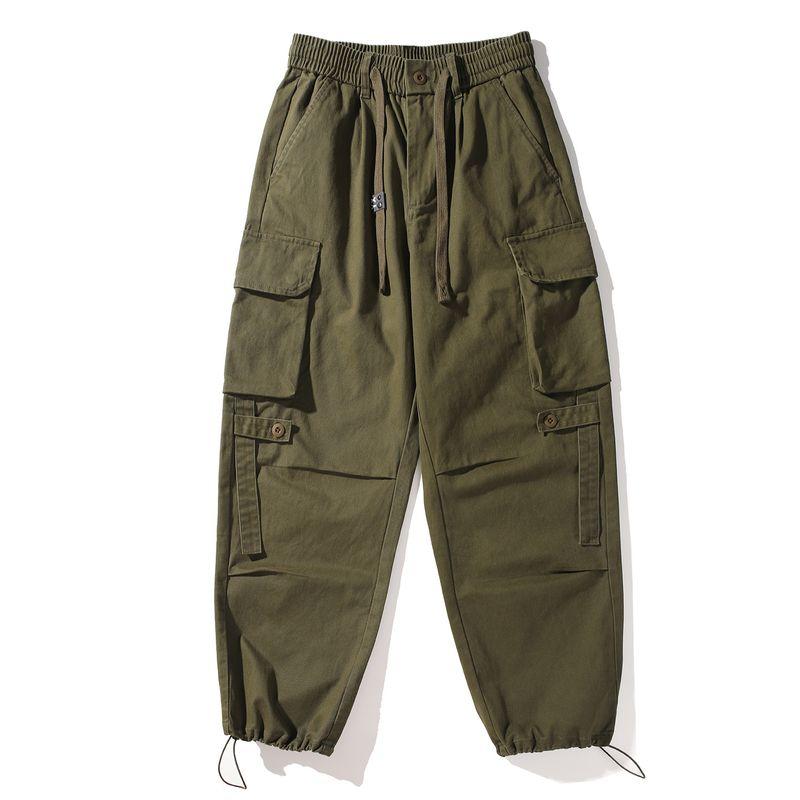 Original Foreign Trade Japanese Retro Pure Cotton Washed Jogger Cargo Pants for Men, Loose Fit with Multiple Pockets, Straight-Leg Casual Long Pants