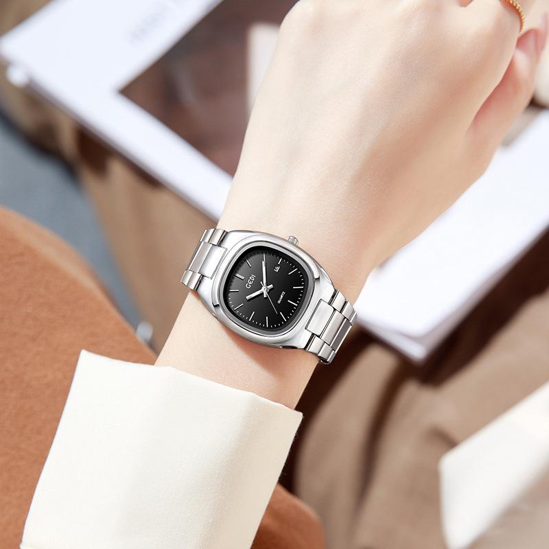 Simple Double Calendar Women's Watch High Value Solid Steel Waterproof Watch Women's Niche Oval Quartz Watch
