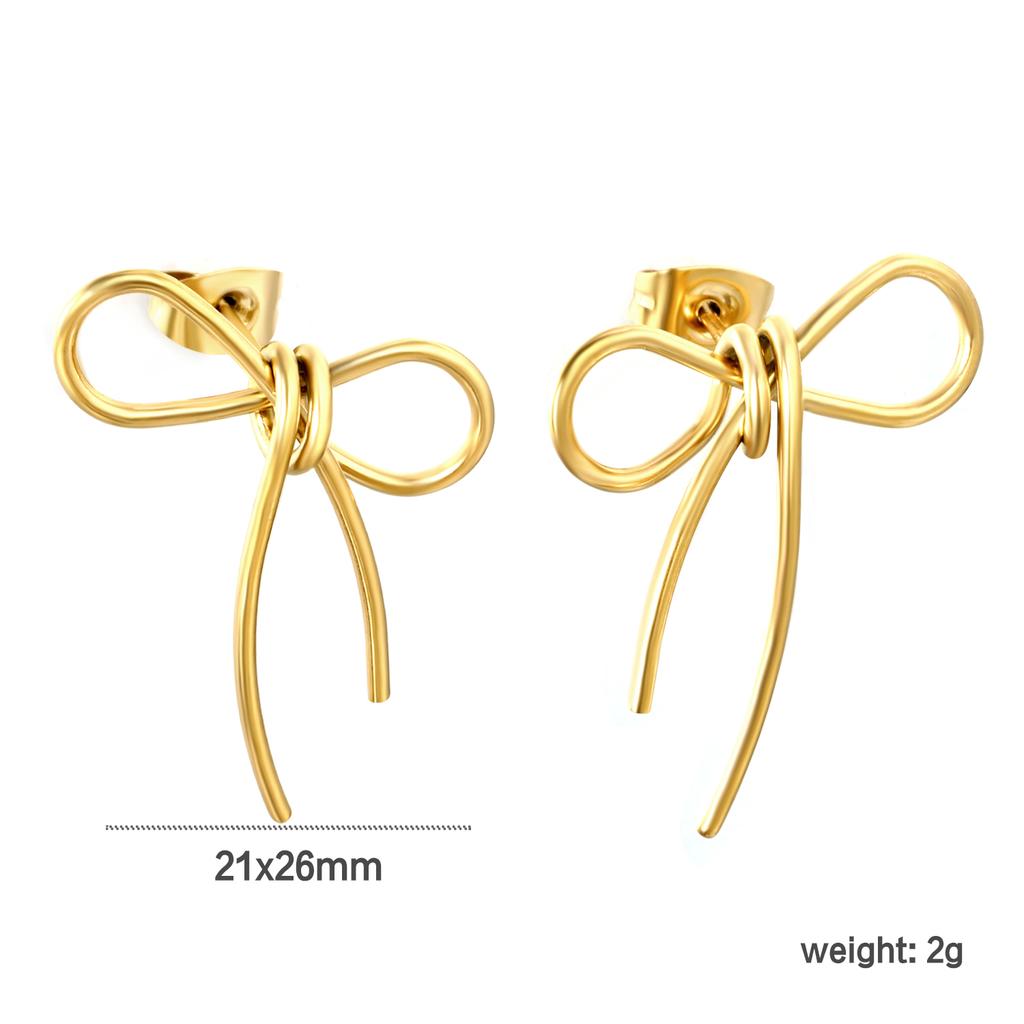 Fashionable Bow-shaped Stud Earrings for Women, Made of Stainless Steel With Gold Plating, Premium Everyday Jewelry Accessory