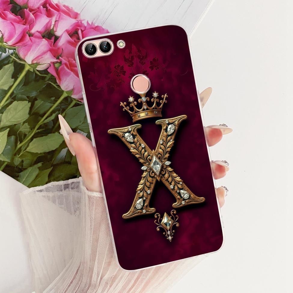 

For Huawei P smart 2017 Case Silicone Luxury Crown A-Z Letters 2D Flat Pattern Soft Casing For Huawei FIG-LX2 FIG-LX3 Cover P smart 2017