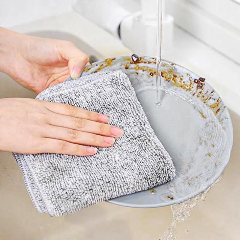 10Pcs Gray Bamboo Charcoal Thickened Super Absorbent Dishcloth Oil Resistant Kitchen Wipes Microfiber Cleaning Cloths