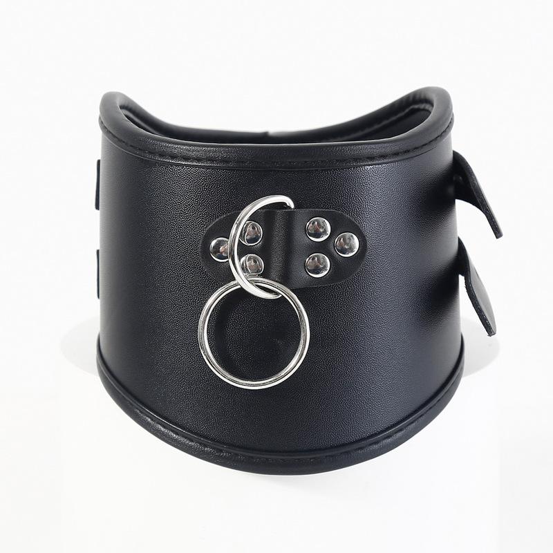 Gothic Cosplay Role Play Costume of Black Tall PU Leather Buckle Posture Collar for Adult Choker Neck Stretching