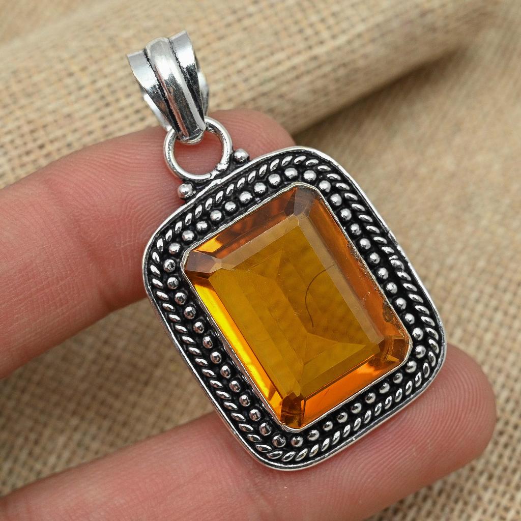 Honigtopas Edelstein 925 Sterling Silber handgefertigter Schmuck Geschenkanhänger für Sie