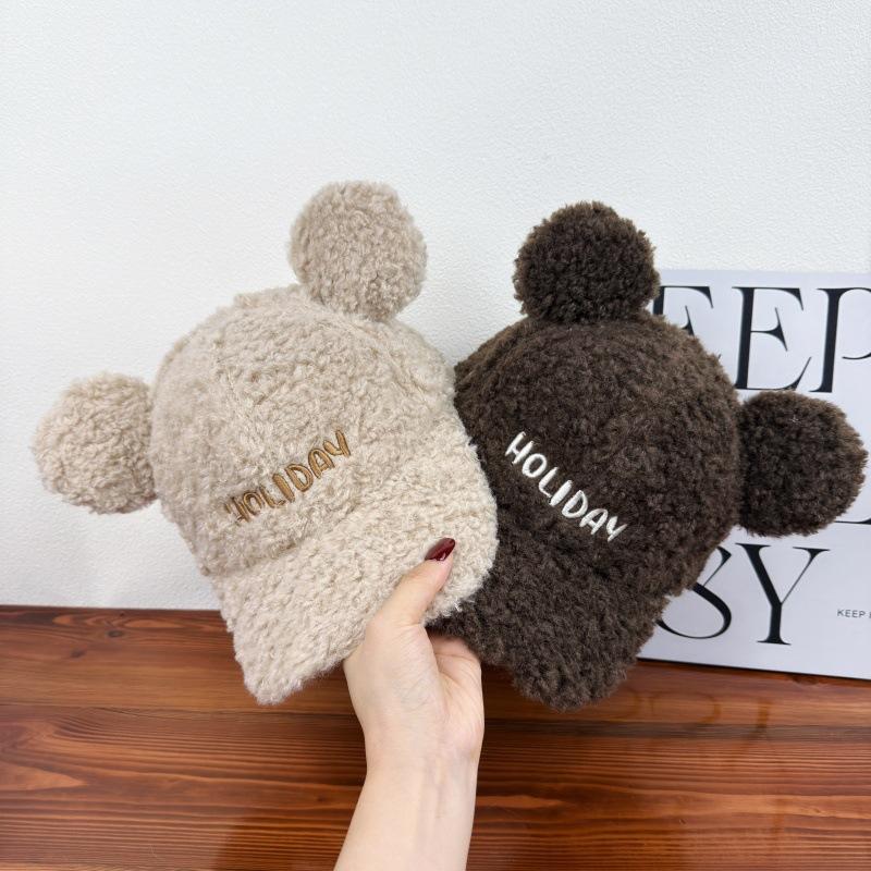 Cute bear ears lamb wool baseball cap women can wear autumn and winter thermal cap versatile to show their small face